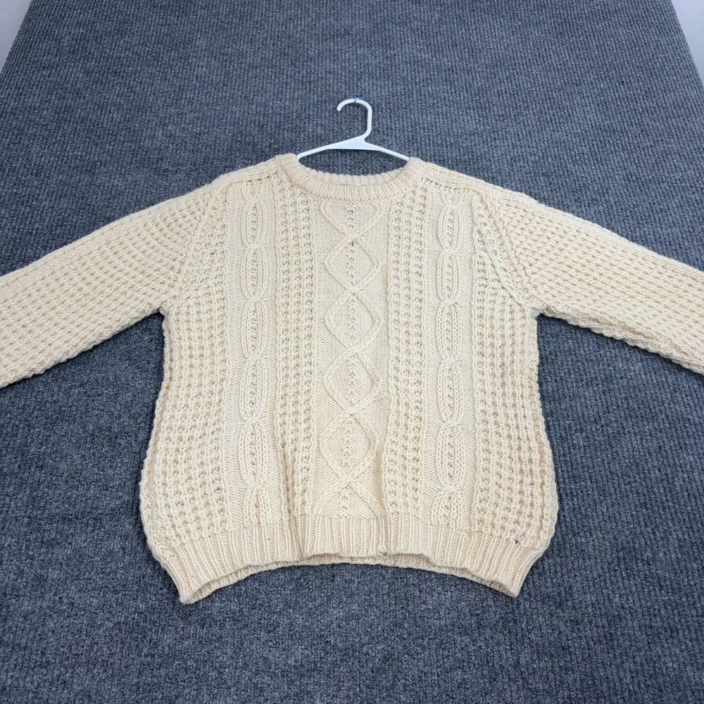 Vintage Gaeltarra Sweater Mens M Cream 100% Wool Cable Knit Aran Fisherman Style